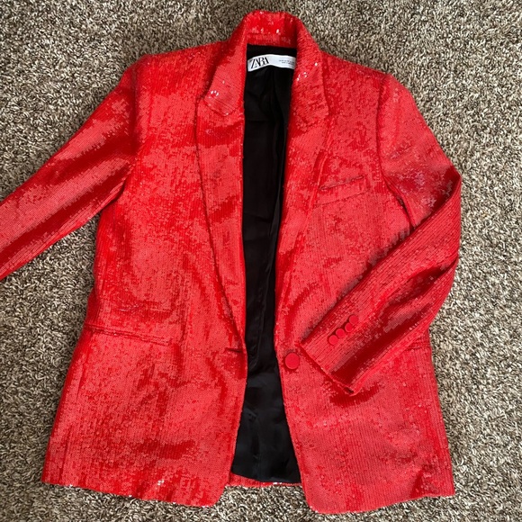 Zara Jackets & Blazers - Zara Red Sequin Women's Blazer